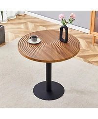Streamdale Furniture Dark Wood Grain Round Dining Table - 31.5 Inch, Black Metal Stand.