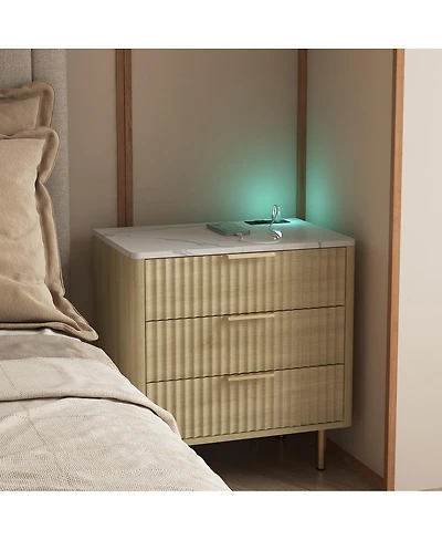 Streamdale Furniture Modern Wood Nightstand with Charging Station & Storage