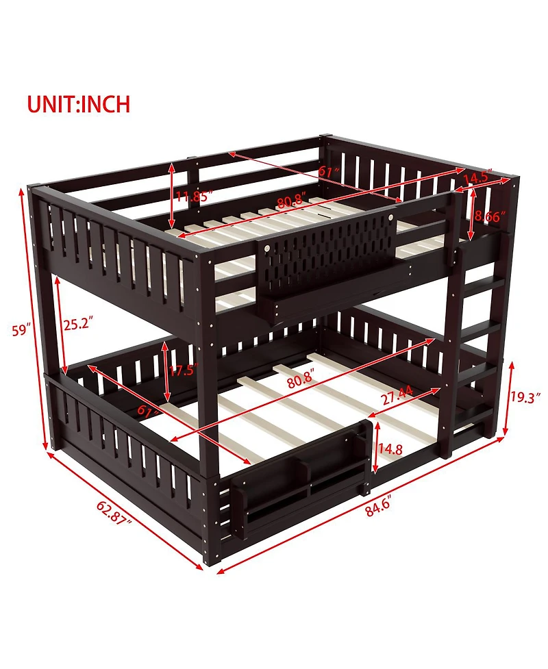 Streamdale Furniture Bunk Bed with Ladder and Guardrails, Pegboard and bookshelf