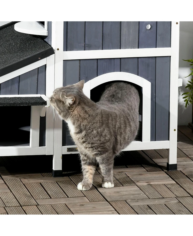 Zeus & Ruta Gray Outdoor Cat House with Multiple Entrances