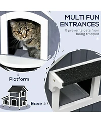 Zeus & Ruta Gray Outdoor Cat House with Multiple Entrances