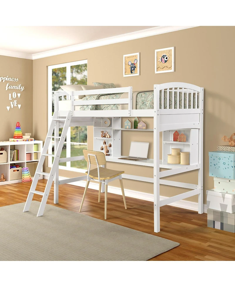 Streamdale Furniture Twin size Loft Bed with Storage Shelves, Desk and Ladder