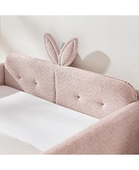 Streamdale Furniture Full Size Boucle Rabbit Ear Platform Bed with Safety Rail & Pocket, Pink