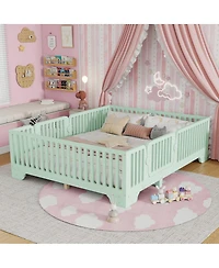 Streamdale Furniture Full Montessori Floor Bed with Fence and Door