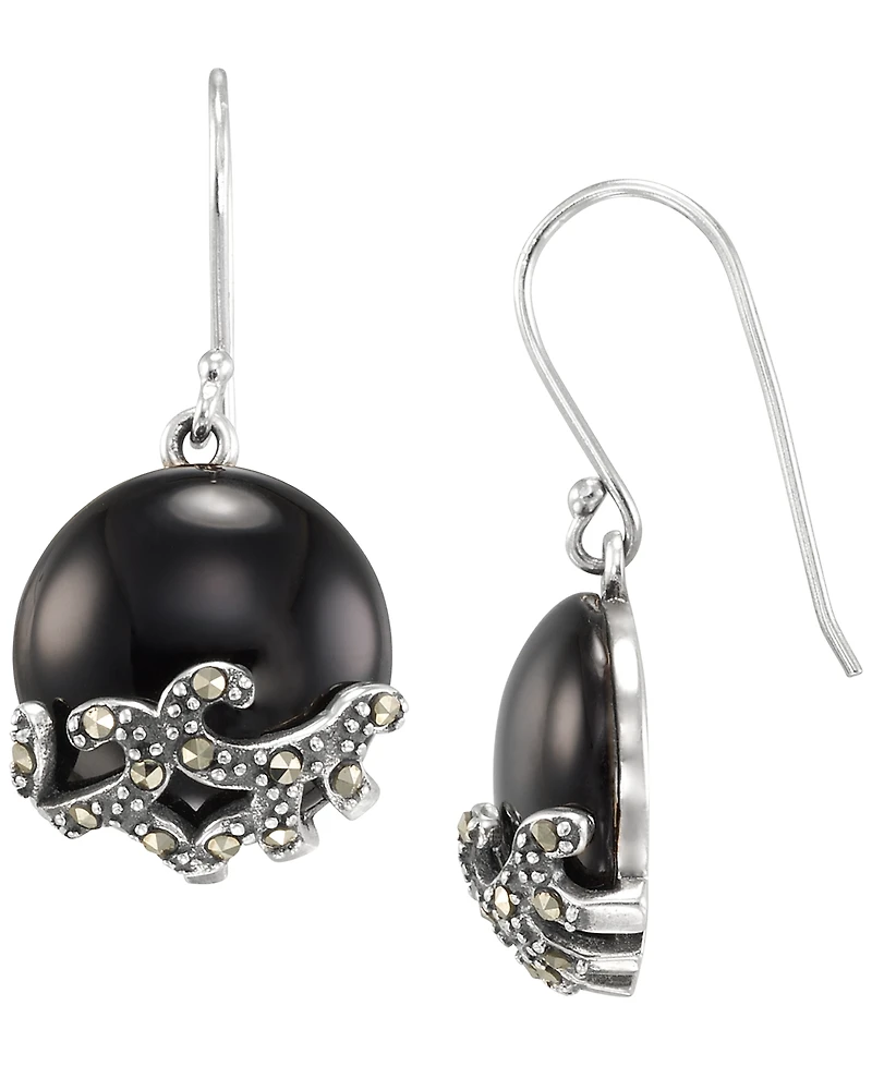 Macy's Marcasite (0.17 ct. t.w.) and Onyx (6 ct. t.w.) Dangle Earrings in Sterling Silver