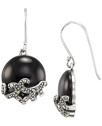 Macy's Marcasite (0.17 ct. t.w.) and Onyx (6 ct. t.w.) Dangle Earrings in Sterling Silver