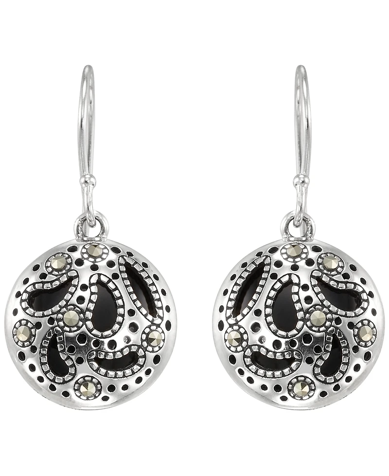 Macy's Marcasite (0.084 ct. t.w.) and Onyx (4-1/2 ct. t.w.) Dangle Earrings in Sterling Silver