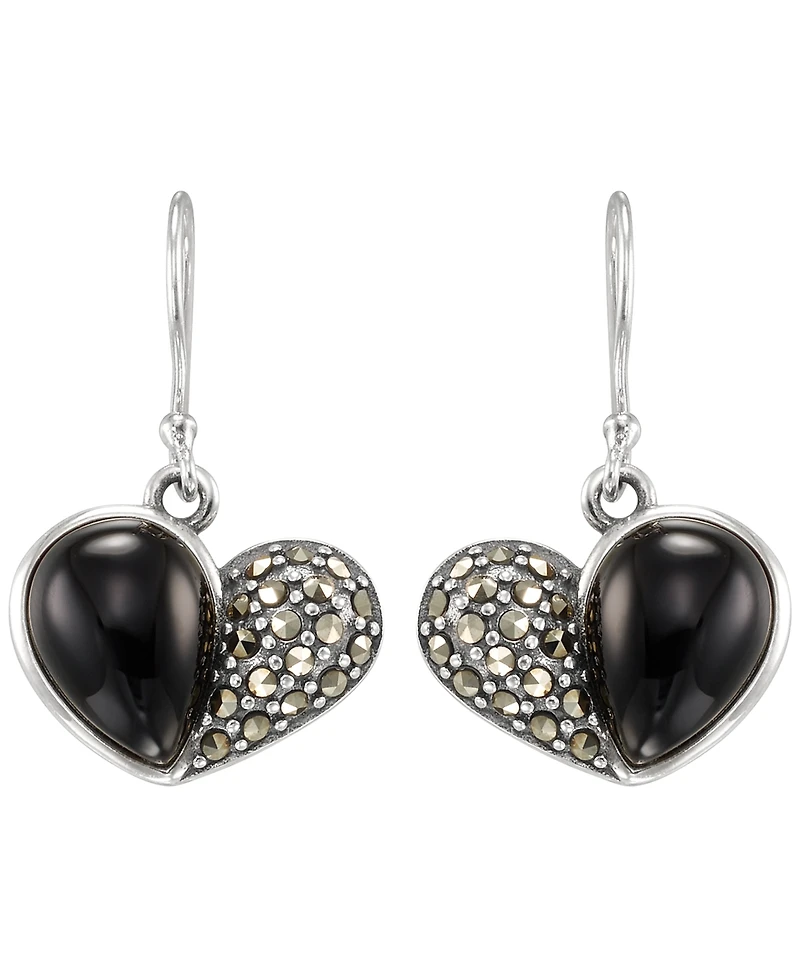 Macy's Marcasite (0.32 ct. t.w.) and Onyx (4 ct. t.w.) Dangle Earrings in Sterling Silver