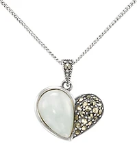 Macy's Marcasite (0.24 ct. t.w.) and Jade (3 ct. t.w.) Heart Pendant Necklace in Sterling Silver