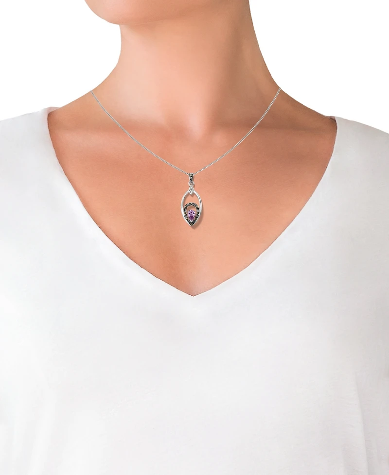 Macy's Marcasite (0.40 ct. t.w.) and Amethyst (1/2 ct. t.w.) Teardrop Pendant Necklace in Sterling Silver