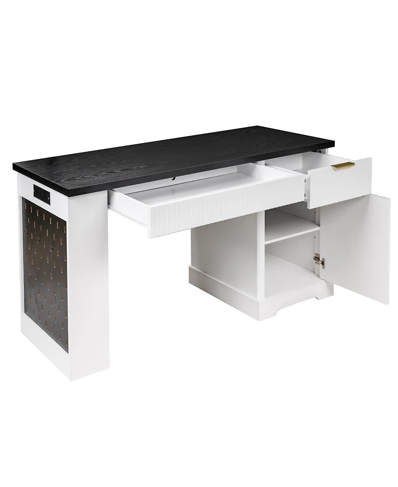 Streamdale Furniture 55" Modern Fluted Office Desk with Storage, Drawers, Power Outlet & Keyboard Tray