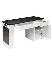Streamdale Furniture 55" Modern Fluted Office Desk with Storage, Drawers, Power Outlet & Keyboard Tray