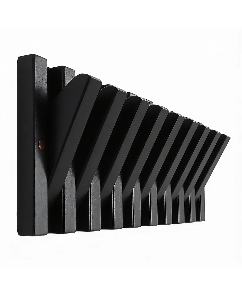 Yigii Solid Wood 9-Hook Retractable Coat Rack for Entryways