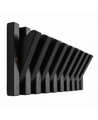 Yigii Solid Wood 9-Hook Retractable Coat Rack for Entryways