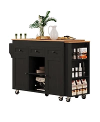 Streamdale Furniture 85.5" Extendable Kitchen Island with Storage, Power Outlet, 3 Drawers, 2 Doors