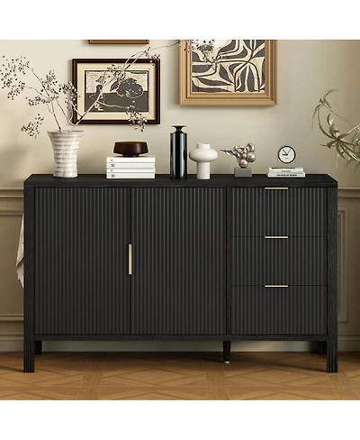 Streamdale Furniture Modern Wave-Pattern Sideboard with 3 Drawers & Hooks