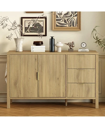 Streamdale Furniture Modern Wave-Pattern Sideboard with 3 Drawers & Hooks
