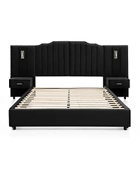 Streamdale Furniture Queen Size Velvet Upholstered Bed Frame with Vertical Stripes