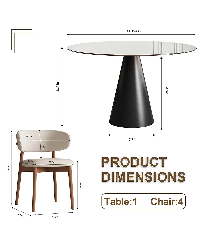 Streamdale Furniture 35" Round Glass Dining Table with Carbon Steel Legs (Seats 2-4)