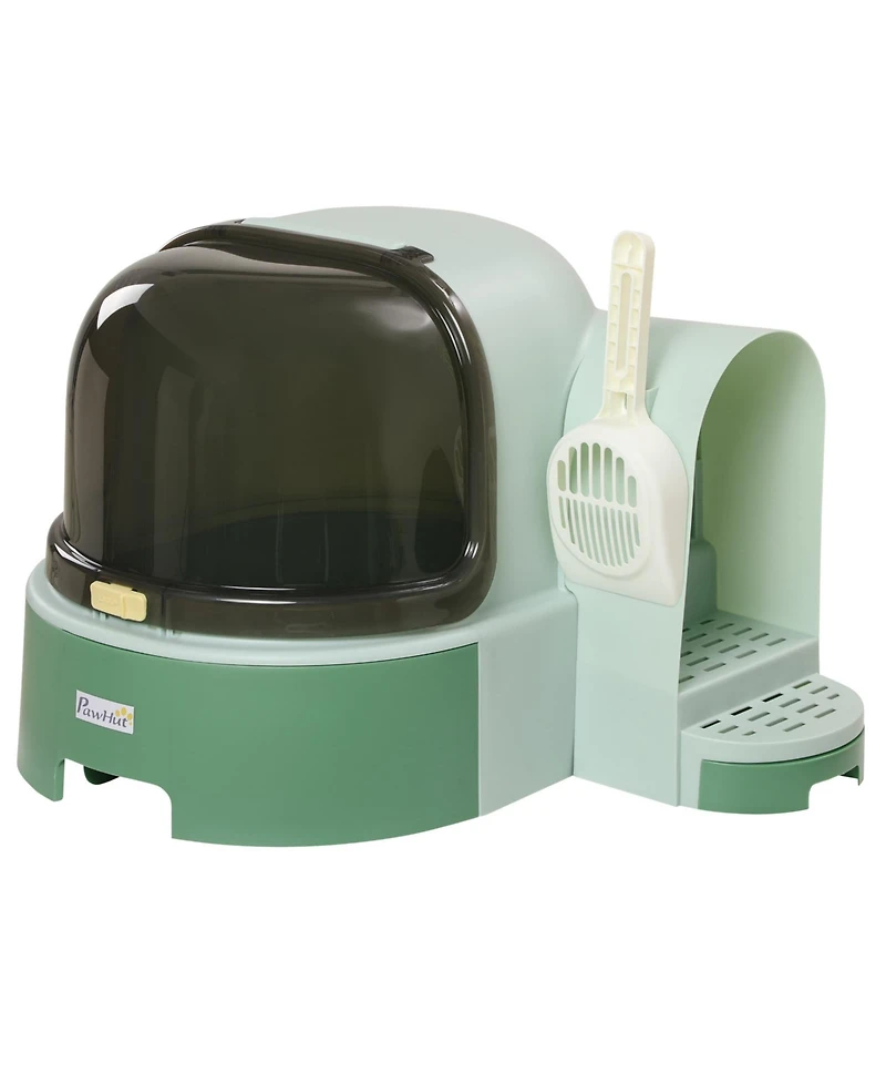 Zeus & Ruta Green Easy-Clean Covered Cat Litter Box with Scoop