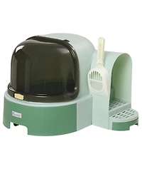 Zeus & Ruta Green Easy-Clean Covered Cat Litter Box with Scoop