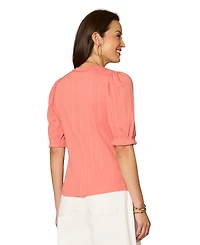 Democracy Petite Elbow Puff Sleeve Mandarin Collar Knit Top