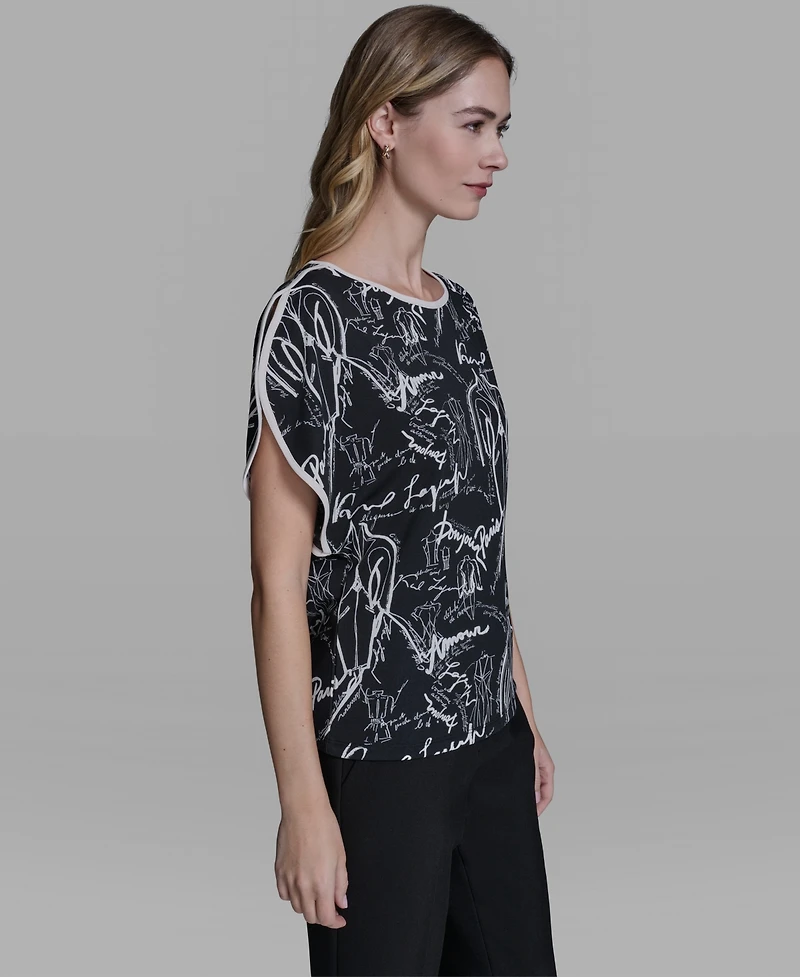 Karl Lagerfeld Paris Women's Cut and Sew Crew Neck Top