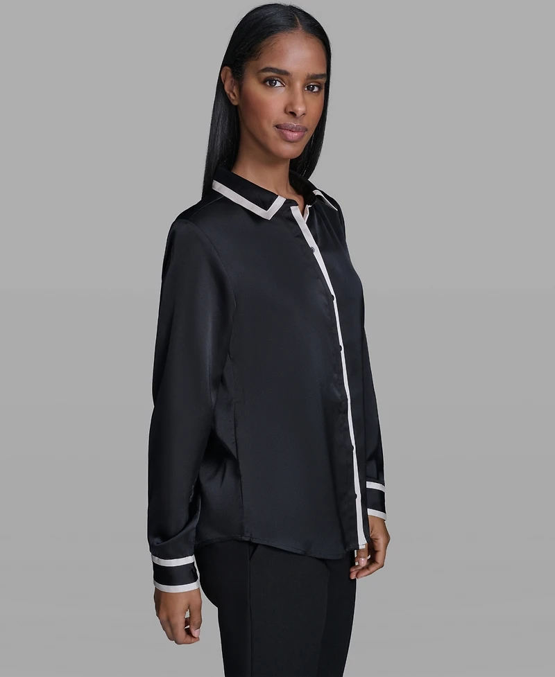 Karl Lagerfeld Paris Women's Collared Long-Sleeve Top