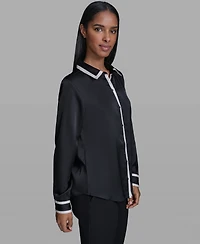 Karl Lagerfeld Paris Women's Collared Long-Sleeve Top