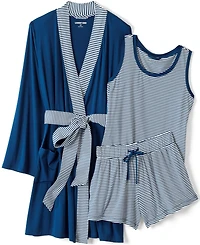 Lands' End Women's Cooling 3 Piece Pajama Set - Robe Tank and Shorts
