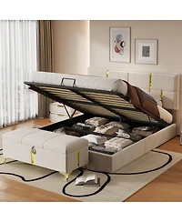 Streamdale Furniture 2-Piece Queen Upholstered Platform Bed with Storage Ottoman