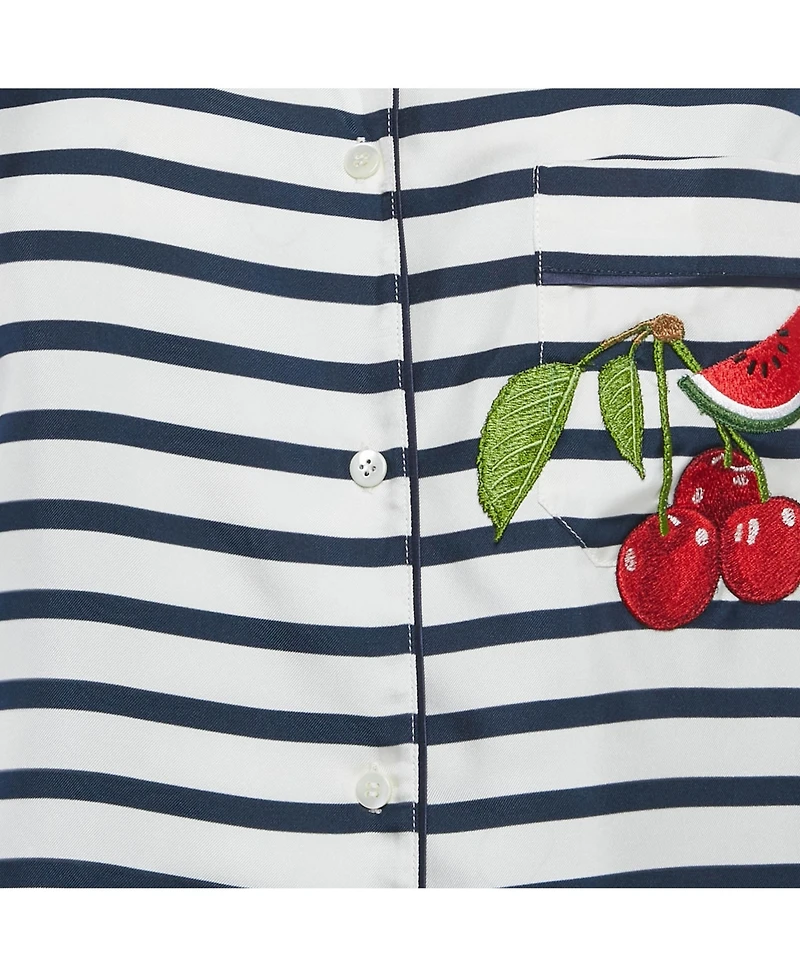 Pre-Owned Dolce & Gabbana Women's Ivory Striped Silk Short Sleeve Shirt