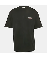 Pre-Owned Balenciaga Men's Black Logo Printed Cotton Knit Oversized T-Shirt