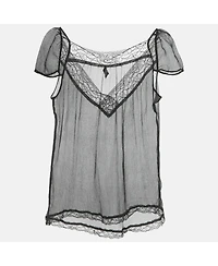 Pre-Owned Dolce & Gabbana Women's Black Silk Chiffon Lace Trim Sheer Top