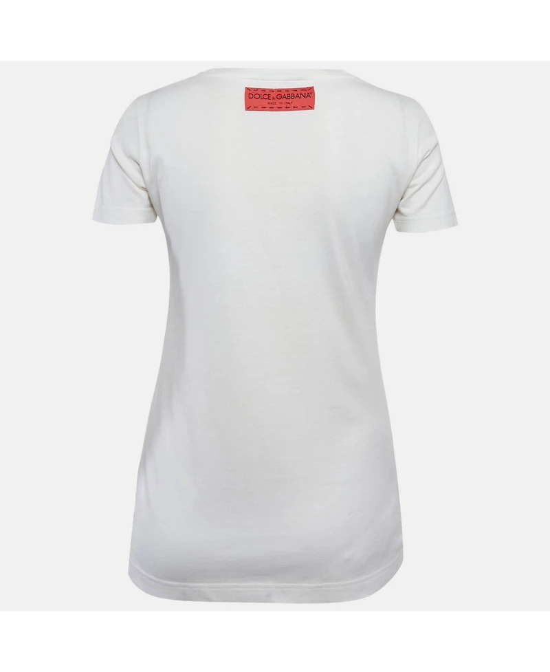 Pre-Owned Dolce & Gabbana Women's White Floral Print Jersey T-Shirt