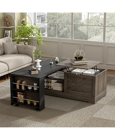 Streamdale Furniture Farmhouse Lift Top Coffee Table with Barn Doors & Hidden Storage