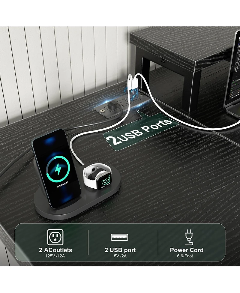 Streamdale Furniture Gaming Desk with Usb Charging, Led Lights & Monitor Riser