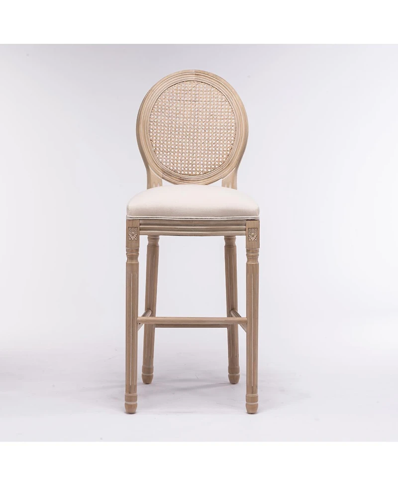 Streamdale Furniture Streamdale French Country Wooden Barstools with Rattan Back & Upholstered Seat, Set of 2