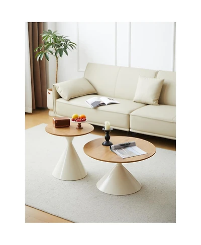 Streamdale Furniture Elegant Double Cone Coffee Table Set with Wood Veneer Tops