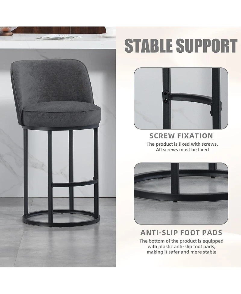 Streamdale Furniture Streamdale Counter Height Bar Stools Set of 2, Modern Barrel Stools with Backrest, Linen Fabric