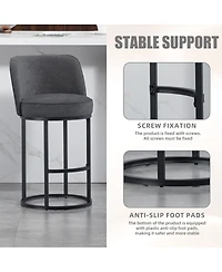 Streamdale Furniture Streamdale Counter Height Bar Stools Set of 2, Modern Barrel Stools with Backrest, Linen Fabric