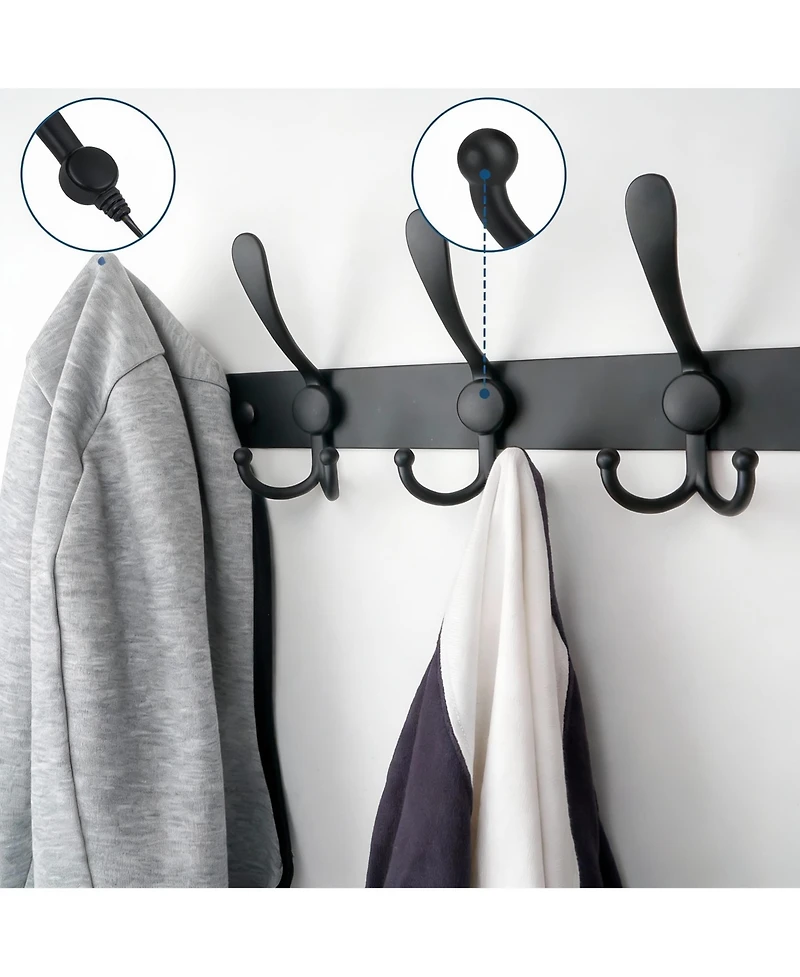 Yigii Premium Metal Wall-Mounted Coat Rack, 5 Tri-Hooks, Multiple Colors