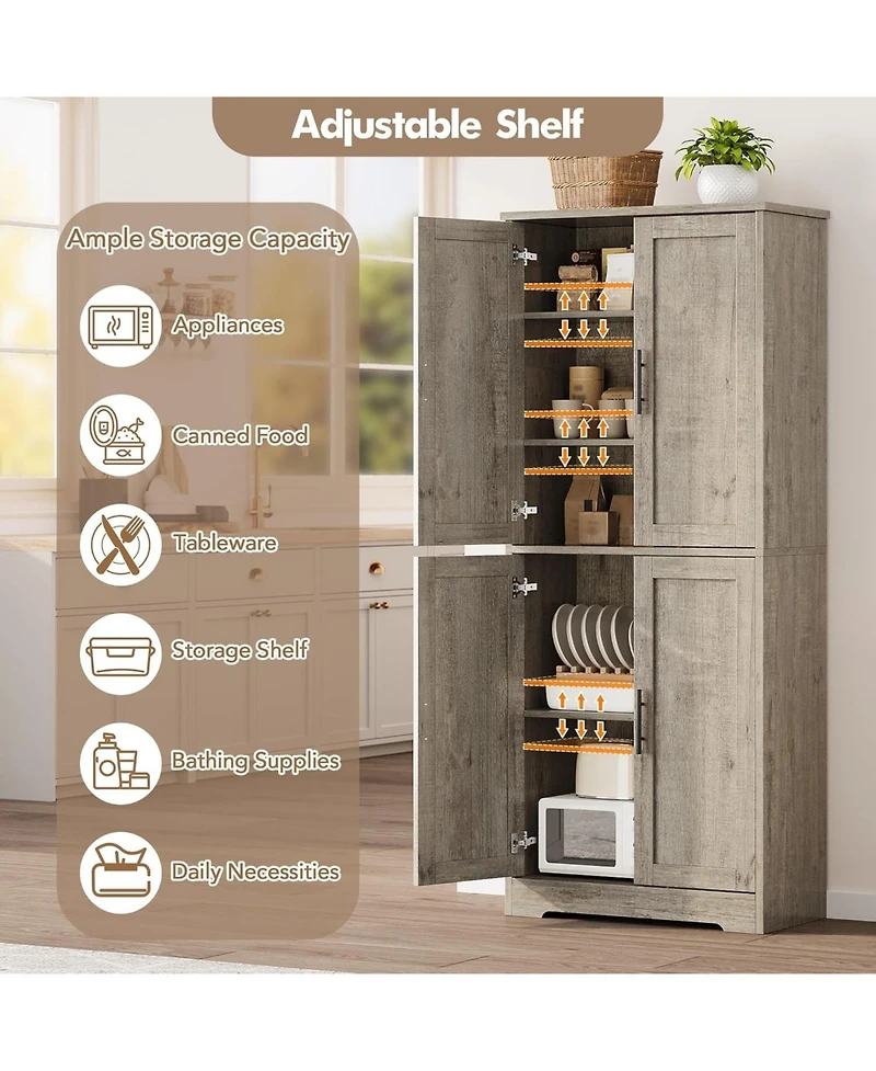 gaomon 70" Tall Kitchen Pantry Cabinet with Doors and Adjustable Shelves, Freestanding Storage Cabinet, Grey