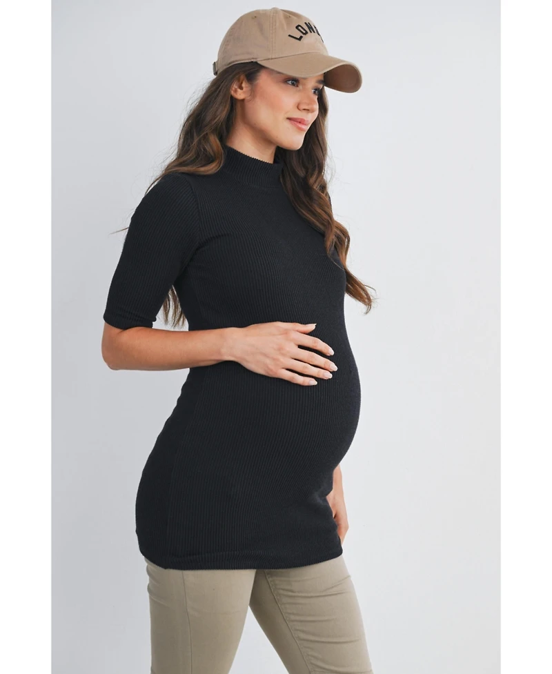Hello Miz Maternity Ribbed Mock Neck Top