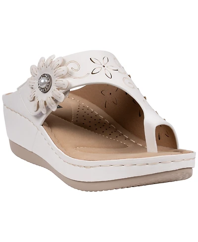 Gc Shoes Women's Skylar Floral Rosette Round Toe Wedge Sandals