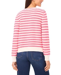 CeCe Women's Ribbon-Trim Striped Long-Sleeve Sweater