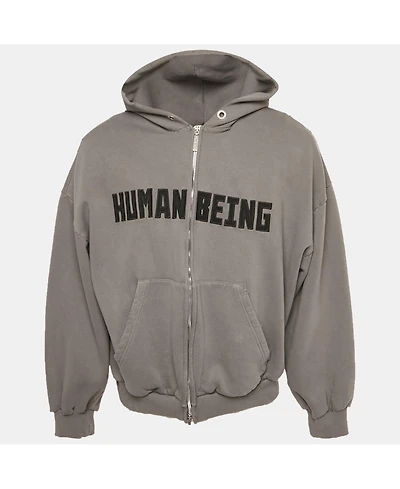 Pre-Owned Balenciaga Men's Unisex Grey Cotton Distressed Zip-Up Hoodie