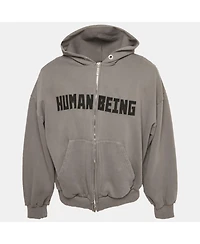 Pre-Owned Balenciaga Men's Unisex Grey Cotton Distressed Zip-Up Hoodie