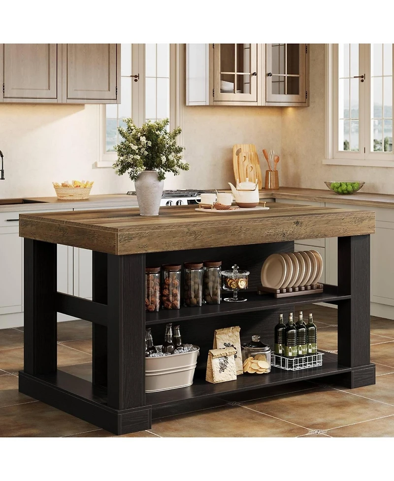 Tribesigns Kitchen Island with 3 Shelves, 55 Inches Width Shelf Large Worktop