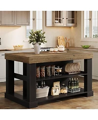 Tribesigns Kitchen Island with 3 Shelves, 55 Inches Width Shelf Large Worktop